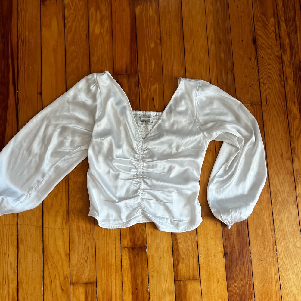 Abercrombie White Satin Ruched Top